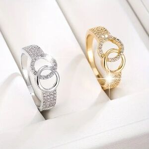 Chic Ring Trendy Circle To Circle Design Paved Shining Zirconia Silver S…